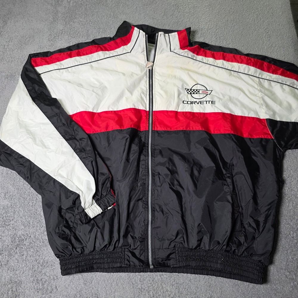Pro Celebrity Mens XXL Corvette Windbreaker Jacket Black White Red Colorblock